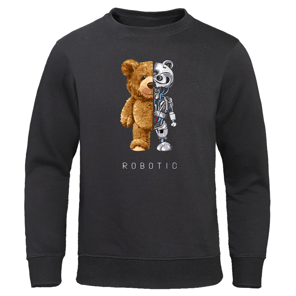 Ted Bear Robot Robotic Bear Cute Funny Hoodie Men Loose Oversize Clothing Fashion Casual Long Sleeves Streetwear Soft Hoody