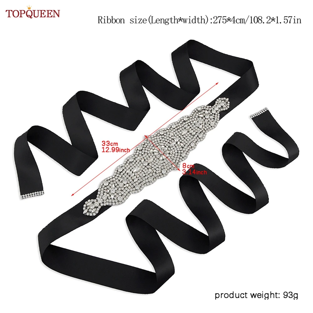 TOPQUEEN S233 cinturón de novia para mujer con apliques de diamantes de imitación plateados vestido de novia decoración de faja accesorios hechos a mano brillantes