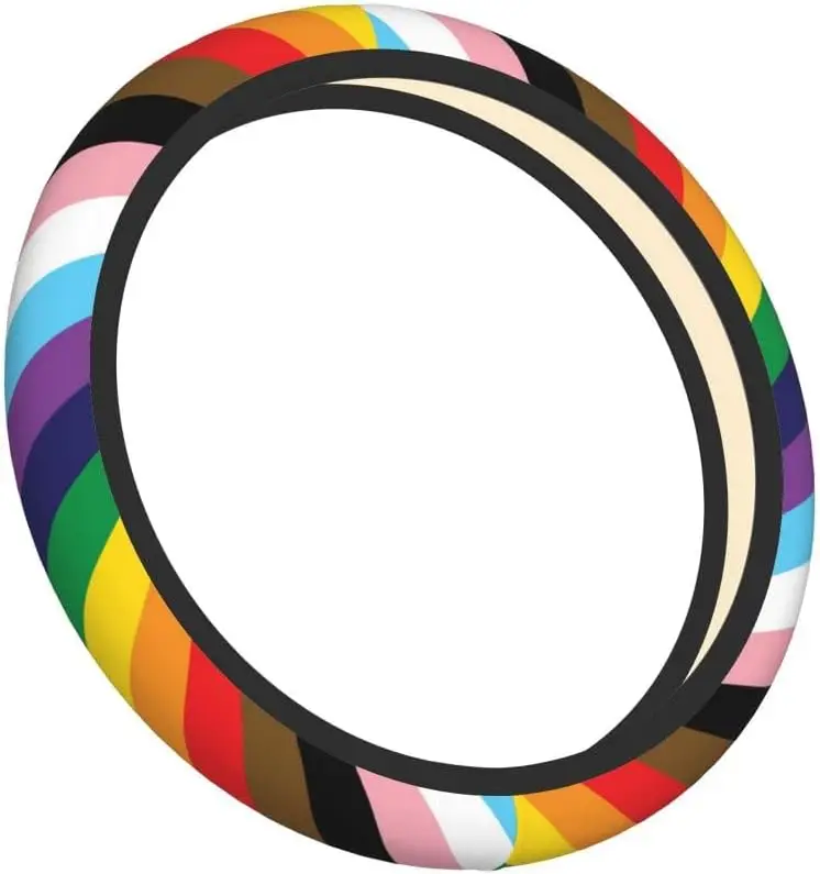

Rainbow Stripes LGBT Gay Pride Flag Steering Wheel Covers, Breathable Anti-Slip Sweat Absorption Universal 15 Inch Car Wheel Cov
