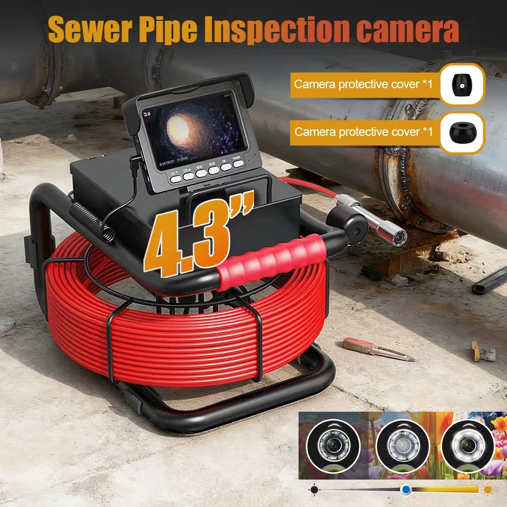 4.3 بوصة كاميرا فحص أنابيب الصرف الصحي DVR 16GB مع بطارية 4500mah IP68 HD1000TVL 17 مللي متر/22 مللي متر المجاري المنظار 10/20/30/50 متر #1
