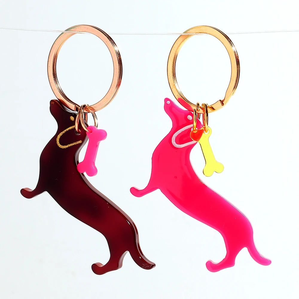 1PC Personalized Leopard Dog Keychain for Women Men Creative Acrylic Bone Pet Puppy Keyring Phone Bag Charms Accessories Gifts