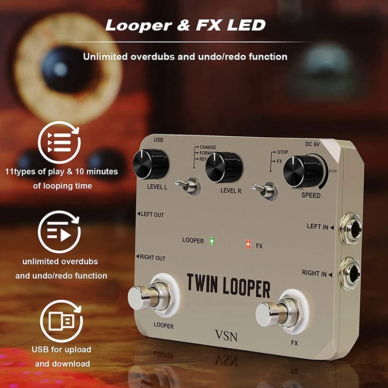 

Rowin VSN Twin Looper Electric Guitar Effect Pedal Loop Station Box
