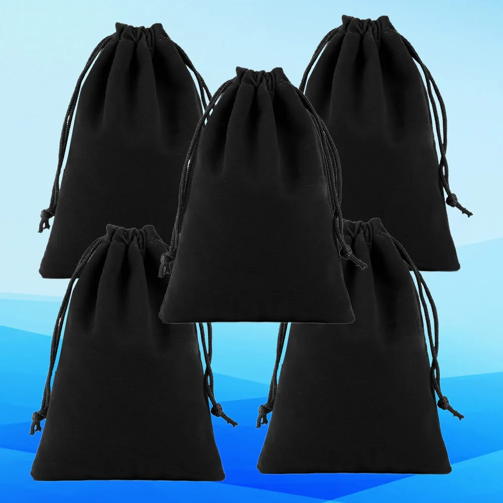 Hair Dryer Pouch 5 Pack Black Flannel Drawstring Bags 25x10cm for Travel Storage Jewelry Gifts