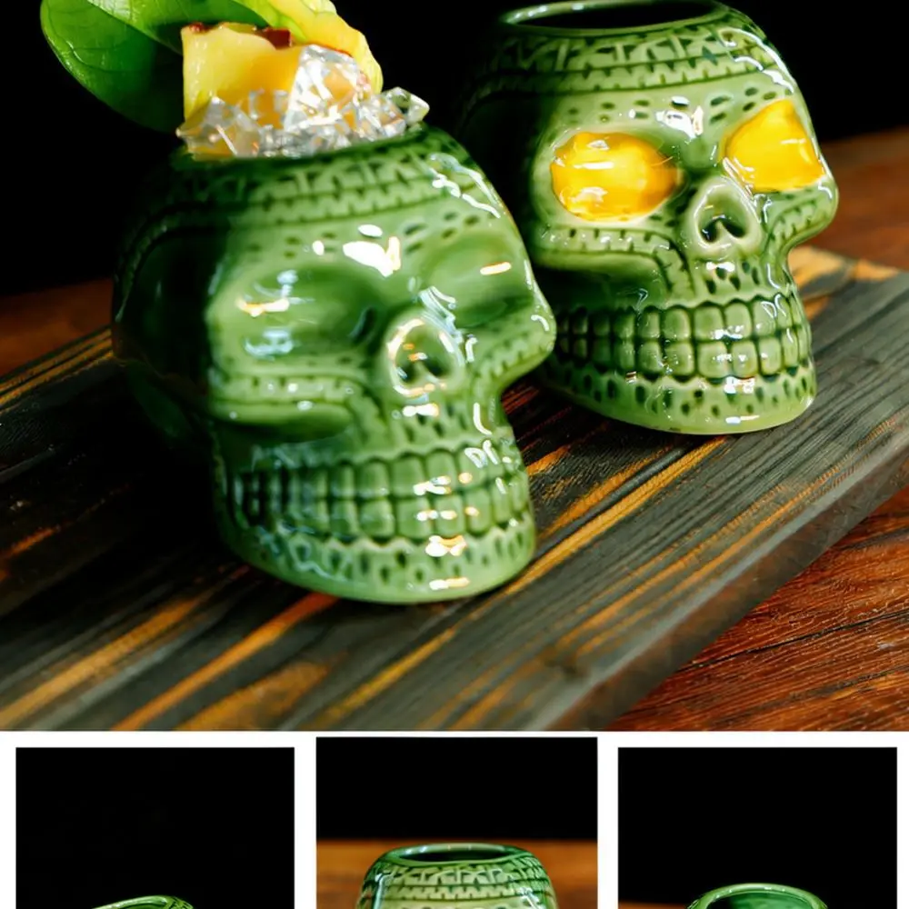Unique Ceramic Tiki Mug Vintage Skull Face Cocktail Glass Creative Hawaiian Style Drinkware For Home Bar Party Gift