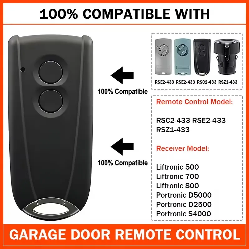 Ecostar RSC2 RSE2 RSZ1 433 Garage Gate Remote Control for Liftronic 500 700 800 Portronic D5000 D2500 S4000 Receiver