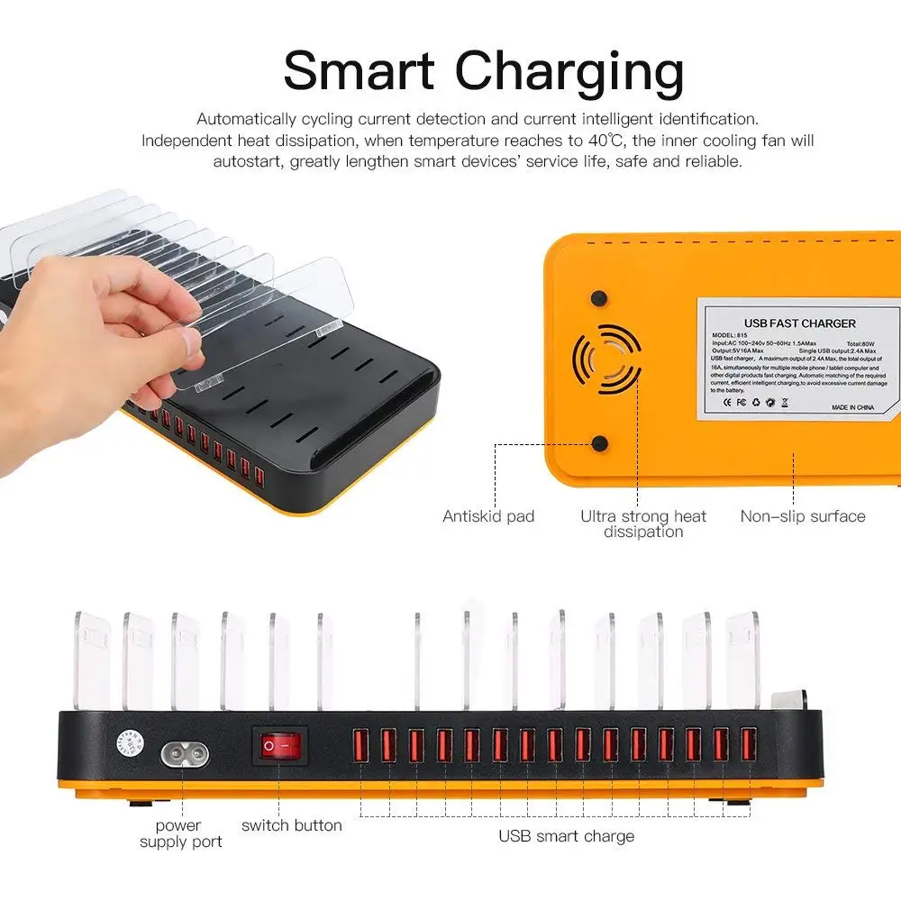 Universal Multi USB Charging Station 15 Port Desktop HUB for Iphone 15 14 Samsung Xiaomi HuaWei Camera Tablets Fast Charger 100W