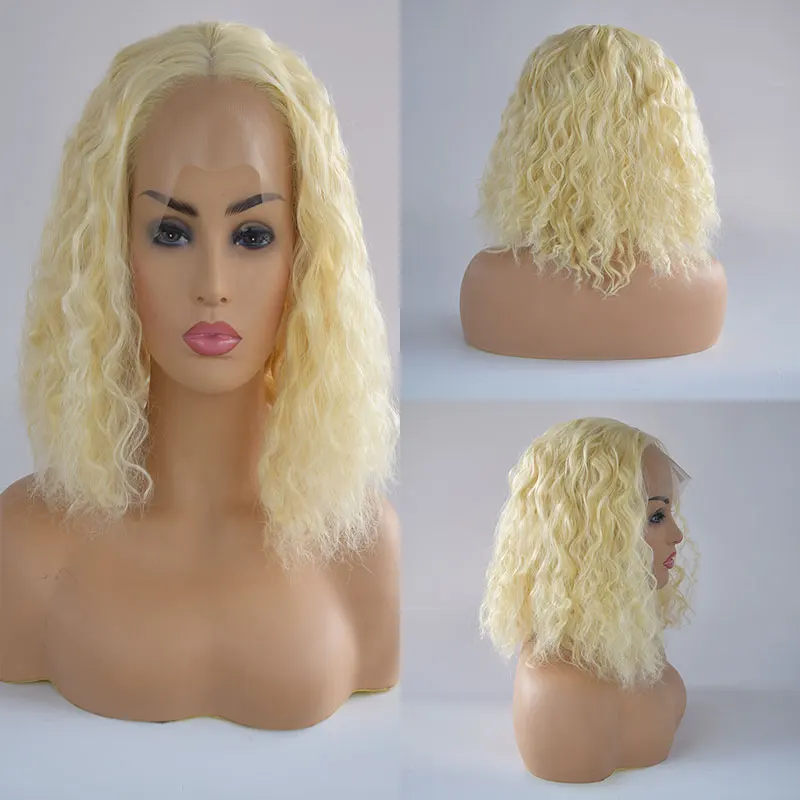 

Honey Blonde #613 Short Bouncy Curly Wig Synthetic 13X4 Lace Front Wigs High Quality Heat Resistant Fiber Hair For Women Cosplay