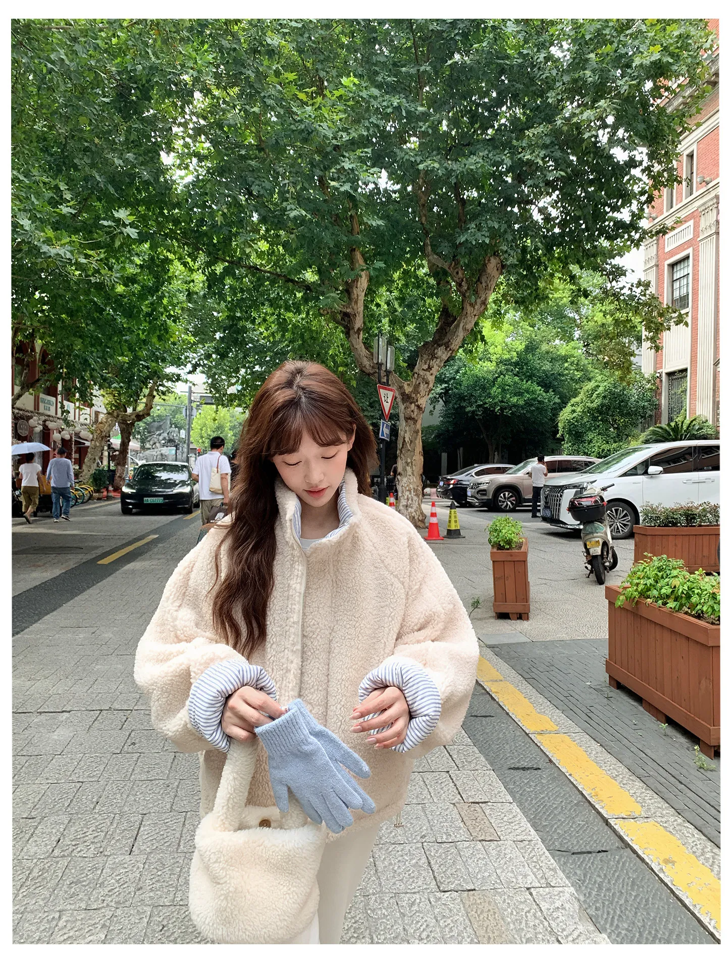 Korean Women's Reversible Striped Jacket Autumn Winter Stand Collar Fleece Lined Padded Coats Woman Loose Casual Plush Jackets