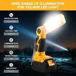 For Dewalt 20V Lithium Ion Batteries Led Work Light 1000LM Cordless Handheld Spotlight with USB Jobsite Light Desk Lamp Powered