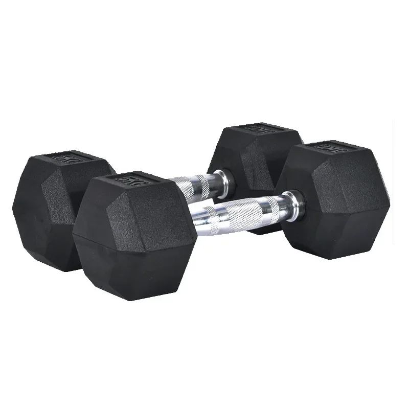 high quality gym fitness 5 kg black rubber  dumbbells hexagonal  dumbbell  set for weight  Physical Training