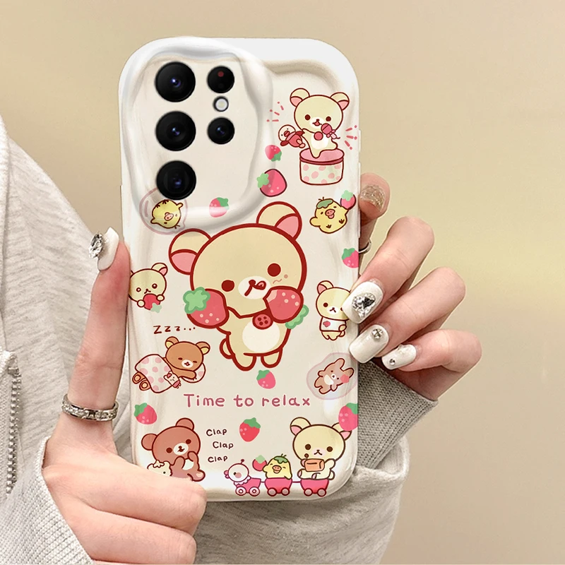Hot Cartoon Rilakkuma Phone Case For Samsung Galaxy A50 A36 A35 A34 A33 A32 A24 A23 A22 A16 A12 A06 M55 M35 M14 Shockproof Cover