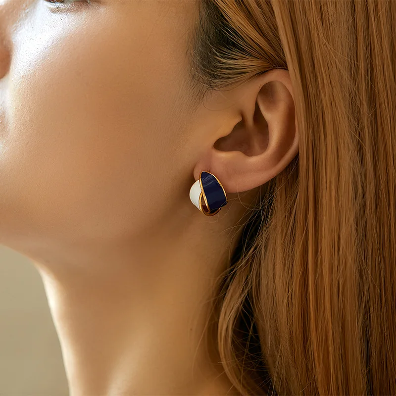Irregular French Drip Earrings Fashion Color Block 18k Gold Plated Orange Stud Earrings For Young Girls Blue Temperament Jewelry