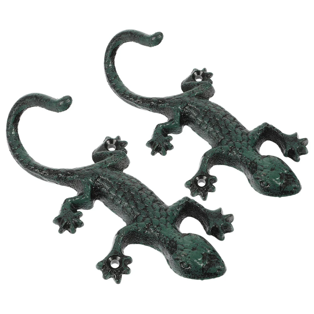 2 Pcs Vintage Cast Iron Gecko Hooks Rustic Decorative Wall Mount Heavy Duty Coats Hats Bags Towels ganizer Indoor