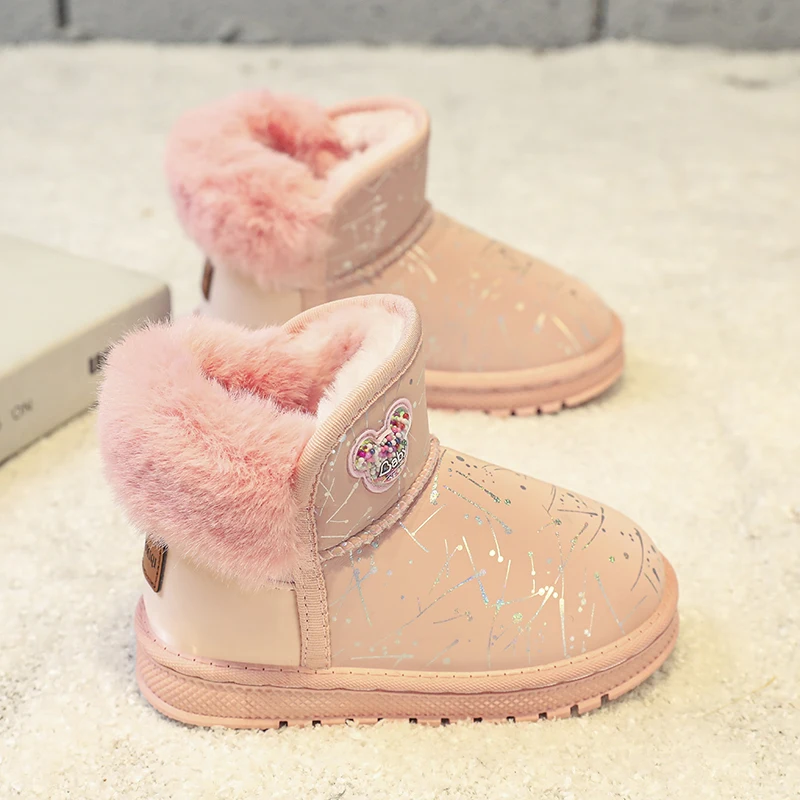 2025 Children Girls Winter Snow Boots Baby Toddler Shoe Kids Ankle Boots Of Girl Plush Pu Shoe Windproof Winter Rainbow Sneaker