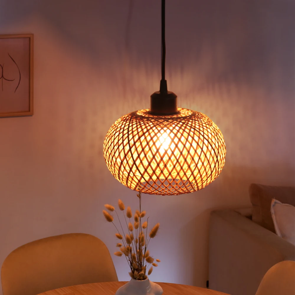 

Bamboo LED Pendant Lamp Handmade Rattan Ceiling Light Fixture For Restaurant Living Room Bedroom Home Decoration Indoor Lighting