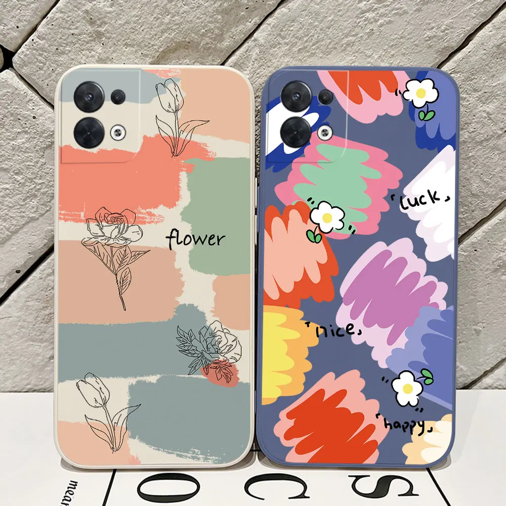 Color Art Graffiti Phone Case for OPPO Reno 3 4 8 8T 8Z 7 7Z 6 5 F19 F9 Pro 4G 5G Liquid Soft Silicone Cover with Hand Strap