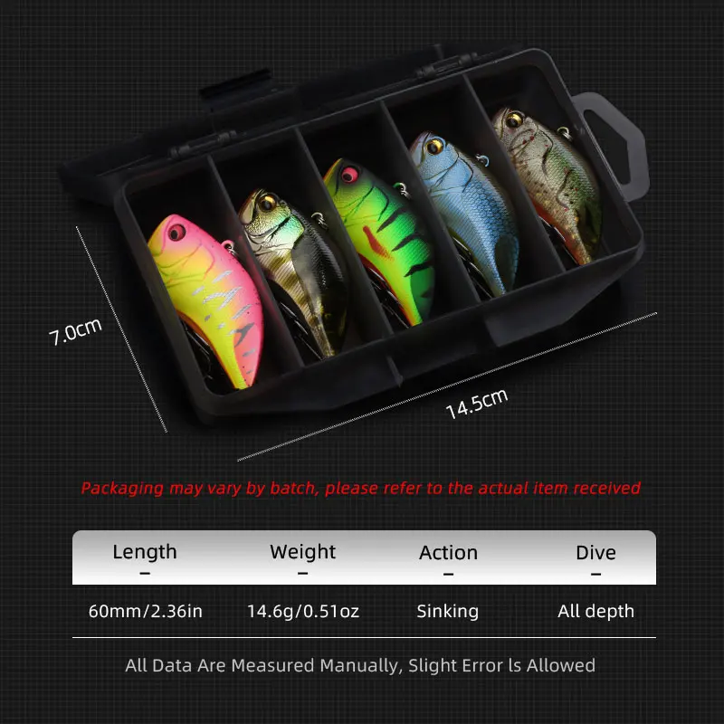 Works mágicos 5 peças por conjunto isca de pesca vibração 60mm 14.6g wobblers iscas artificiais lâmina vibratória poleiro iscas duras enfrentar