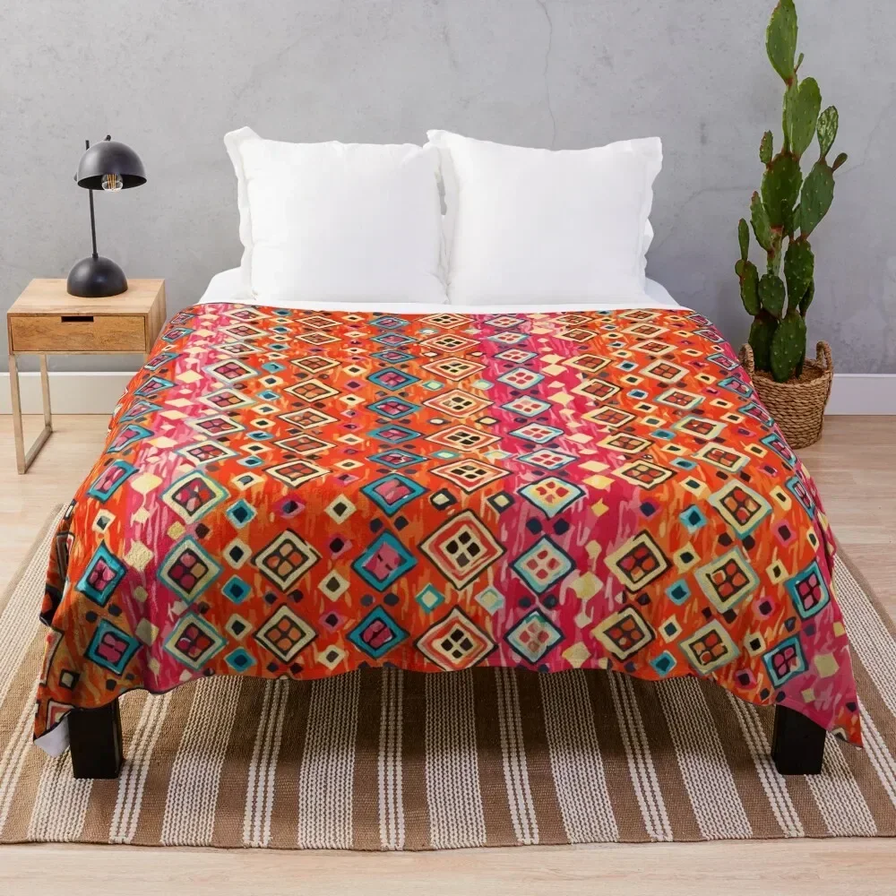 

Colored Bohemian Traditional Moroccan Style Artwork. Throw Blanket Camping Flannel Thins warm winter Blankets