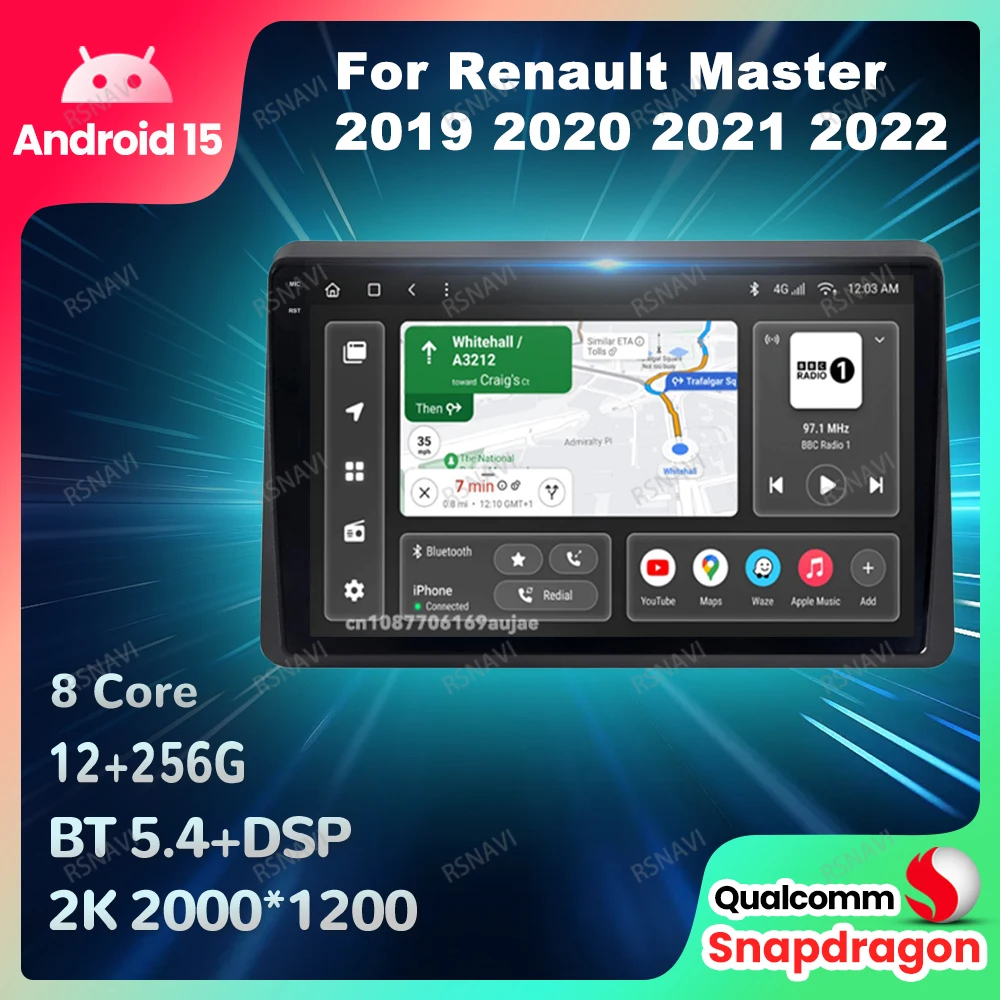 

Автомобильный радиоприемник Android 15 для Renault Master 2019 2020 2021 2022 GPS QLED DSP 5G WIFI Мультимедиа Беспроводной Carplay Автоматическая навигация DVD