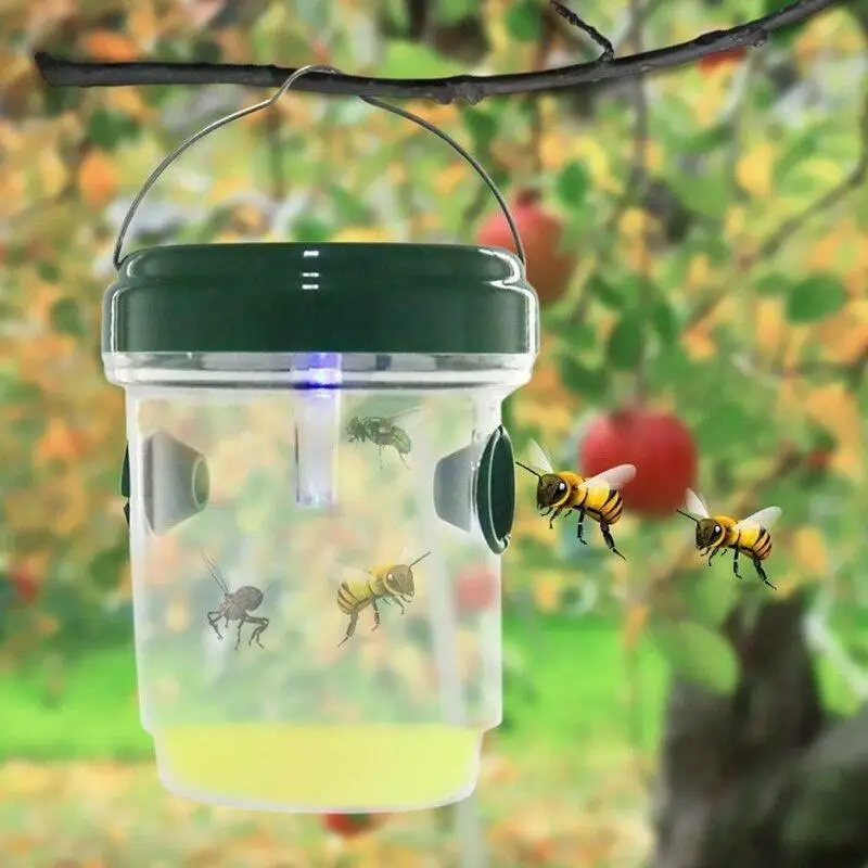 

1PCS Solar Wasp Trap Fruit Fly Catcher LED Light Orchard Non-toxic Waterproof Insect Killer Pest Bees Control Garden Repellent