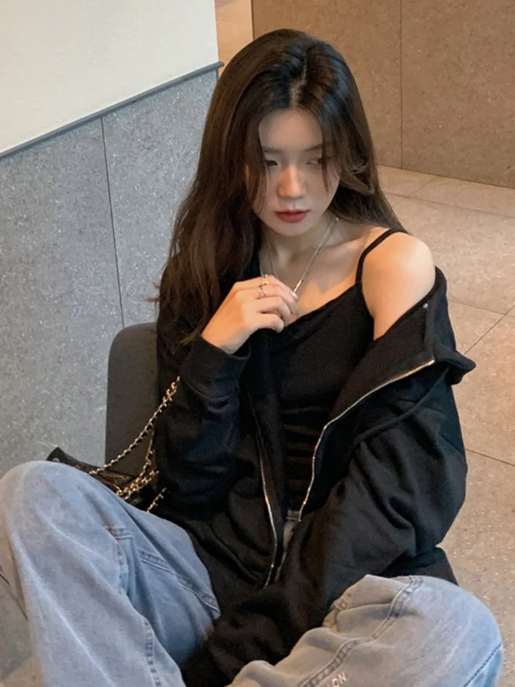 

Толстовки на молнии с капюшоном Y2K, женские толстовки для фитнеса Sudadera для девочек, свободные, модные, удобные, трендовые, с круглым вырезом, Harajuku