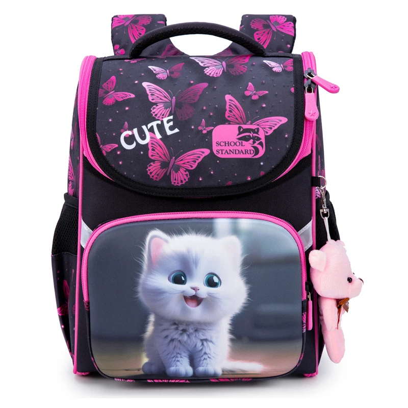 Orthopedic Schoolbag Girls Backpacks for School Waterproof Kids Satchel Children Cartoon 3D Cat Knapsack Mochila Escolar