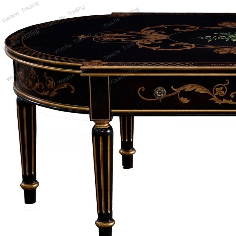 

European hand-painted tulip solid wood birch sticker gold foil black 1.4 meters with drawer egg-shaped coffee table