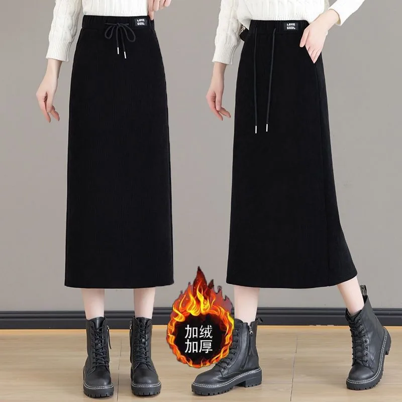 20265 Neue Herbst und Winter Lose Cord High-taille Casual Einfarbig Spitze-up Temperament Hüfte-bedeckende rock für Frauen