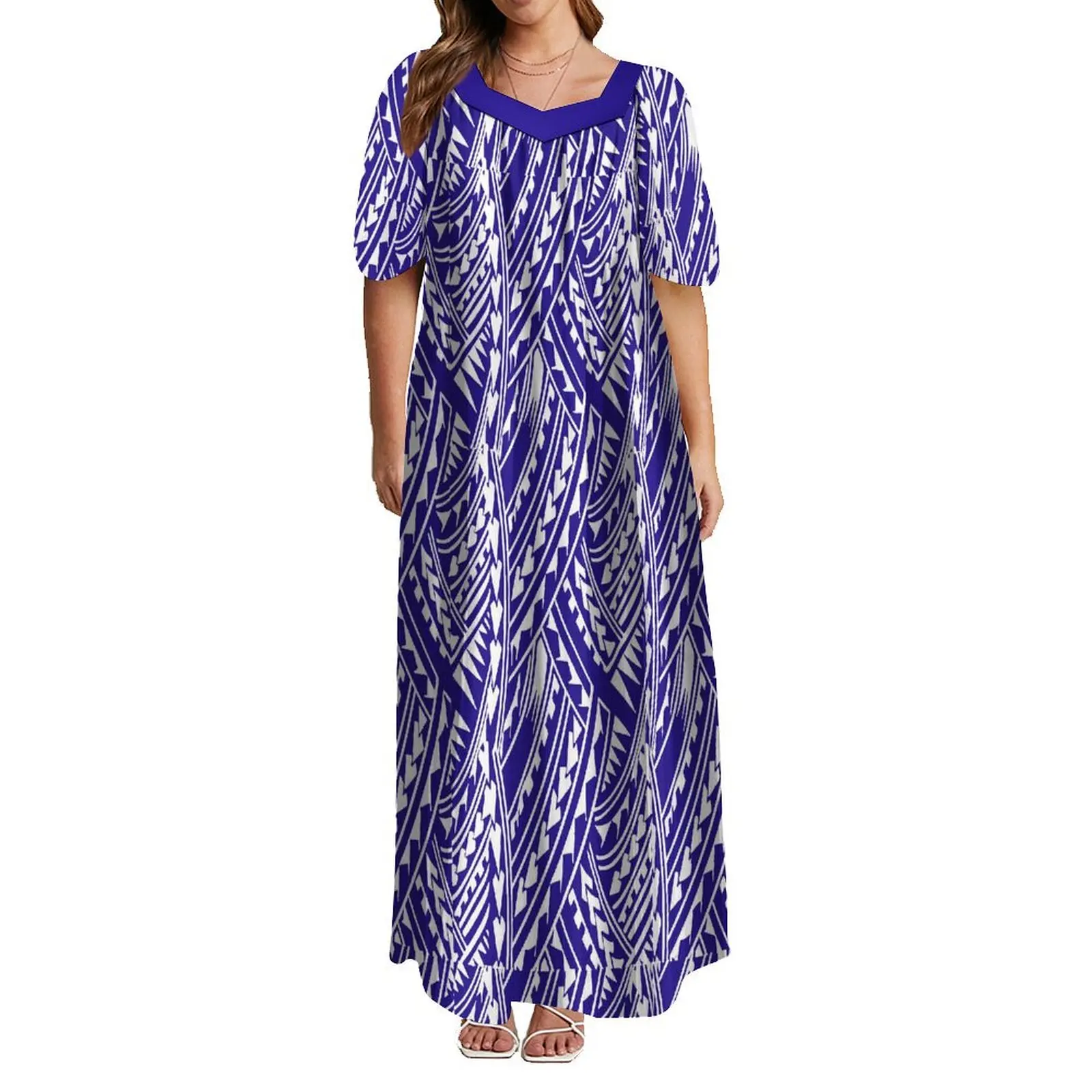 New Mumumu Custom Tribal Ethnic Style Art Dress Loose Casual Long Dress Polynesian Women'S Dress