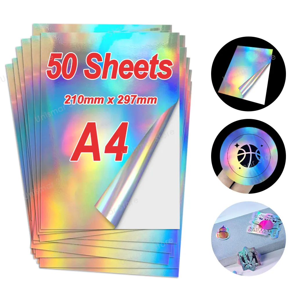 10/50 Sheets Holographic Printable Vinyl Sticker Paper Matte/Glossy/Transparent/Silver/Gold Adhesive Sticker for Inkjet Printer