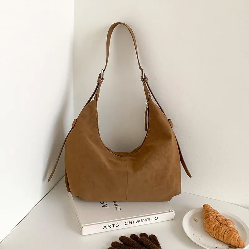 

New Retro Suede Hobo Bags for Women Large Capacity Casual and Versatile Crossbody Shoulder Bags Fashion Commuter Handbags