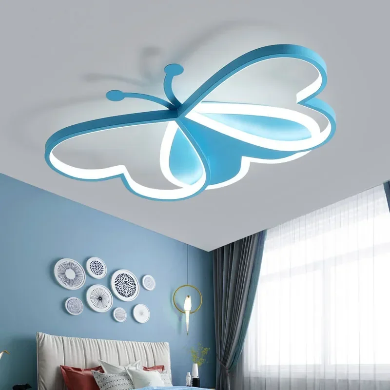 Lámpara de techo Rosa nórdica, candelabro de mariposa moderno para habitación de niños, decoración de interiores, accesorios de iluminación LED para habitación de niñas