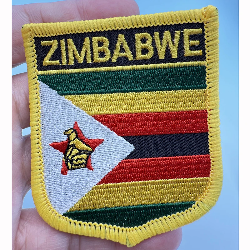 7*6CM Zimbabwe Shield Shape Iron-on Flag Patch Embroidered Saw on Badges Patches for Clothing