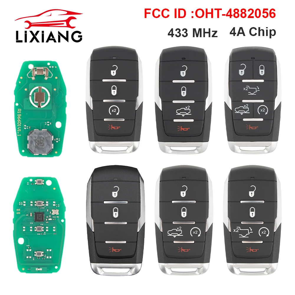 

Lixiang OHT-4882056 Smart Prox Remote Key Fob 433.92MHz 4A Chip for Dodge Ram 1500 Pickup 2019 2020+ 68291692AD 68291691AD
