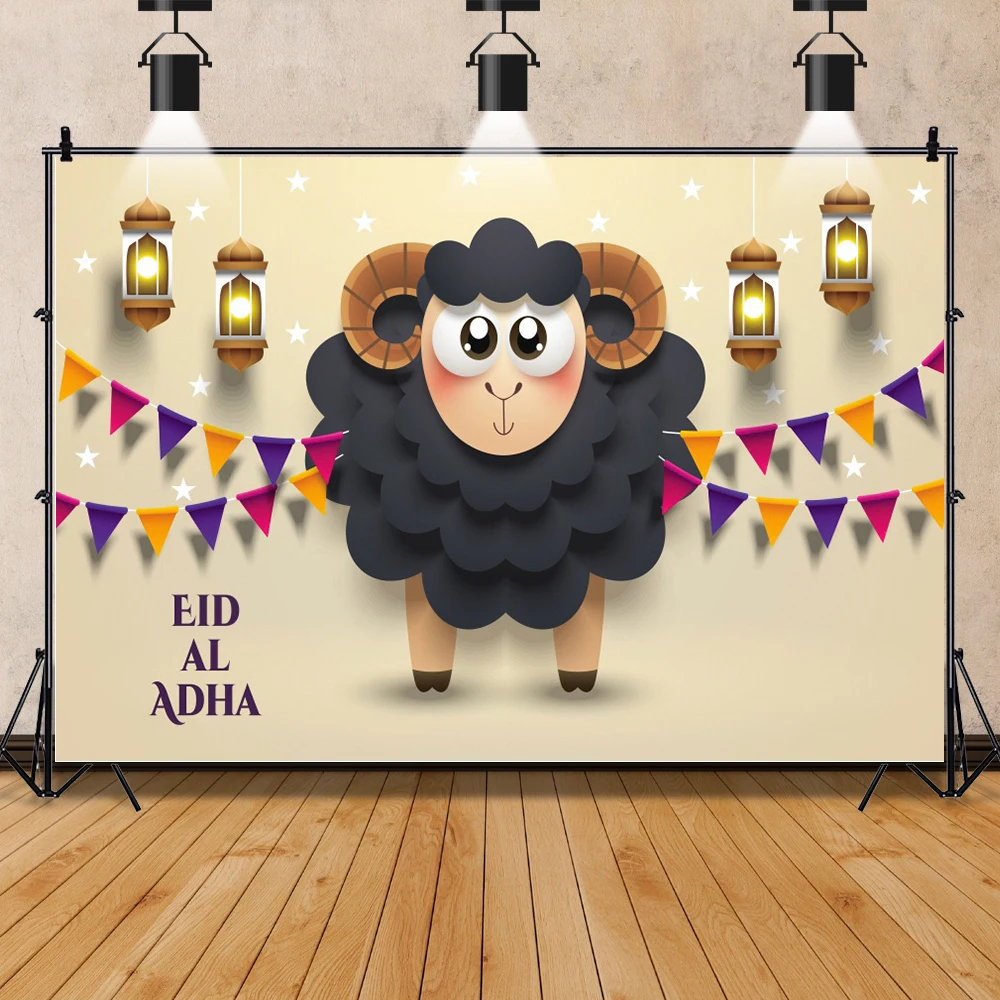 Eid al-Adha Moon Photography Backdrops Lamps Sheep Islam Muslim Eid Mubarak Ramadan Mosque Party Background Photo Studio Props