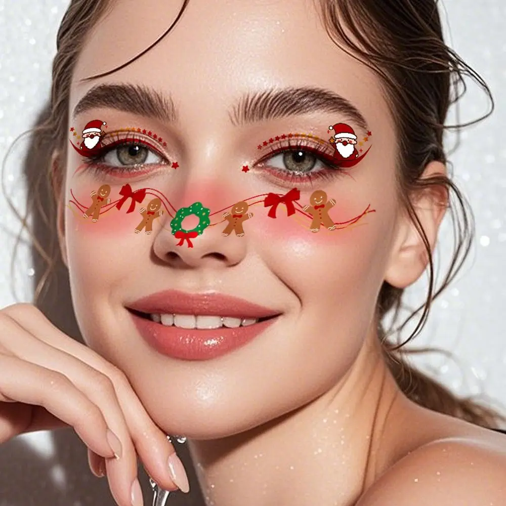 10Pcs New Santa Claus Christmas Face Sticker Waterproof Elk Xmas Party Face Decals Face Art DIY Temporary Xmas Party