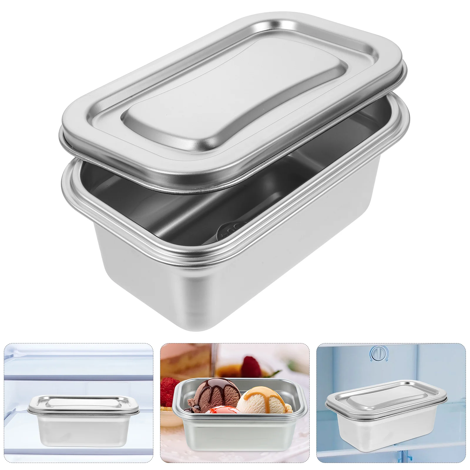 

Ice Cream Box Stainless Steel Containers Sealed Storage Lid Food Container Fridge Household Refrigerator Box Term