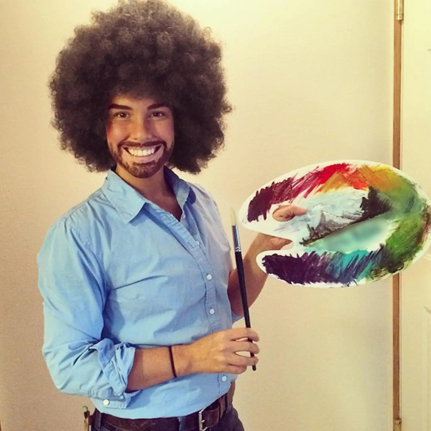 Synthetische Herren-Afro-Perücke für Bob Ross-Kostüm, 70er-80er-Jahre-Afro-Puff-Perücke für den täglichen Gebrauch auf Halloween, Cosplay, lustige Party