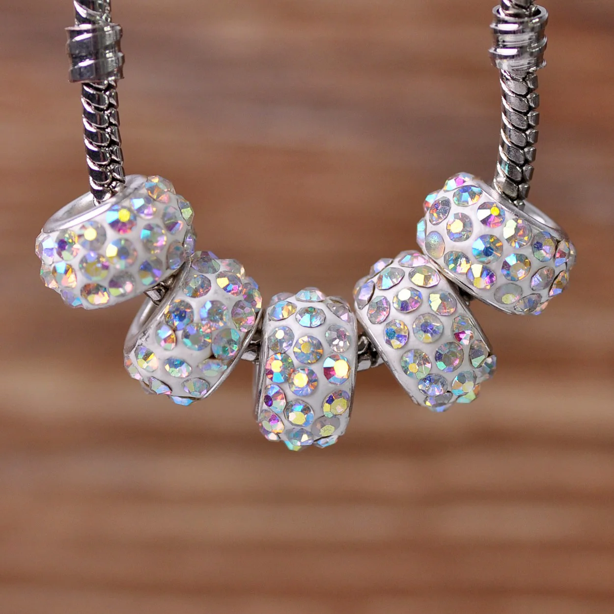 5pcs 11x7mm Round Clay Rhinestones Big Hole Beads for Jewelry Making European Charms Bracelet DIY