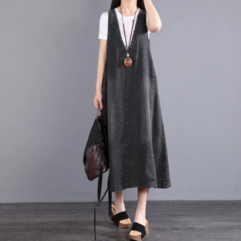 

Plus Size Strap Dress Women, Summer New Korean Style, Mid-Length Loose Slimming Sleeveless Dress