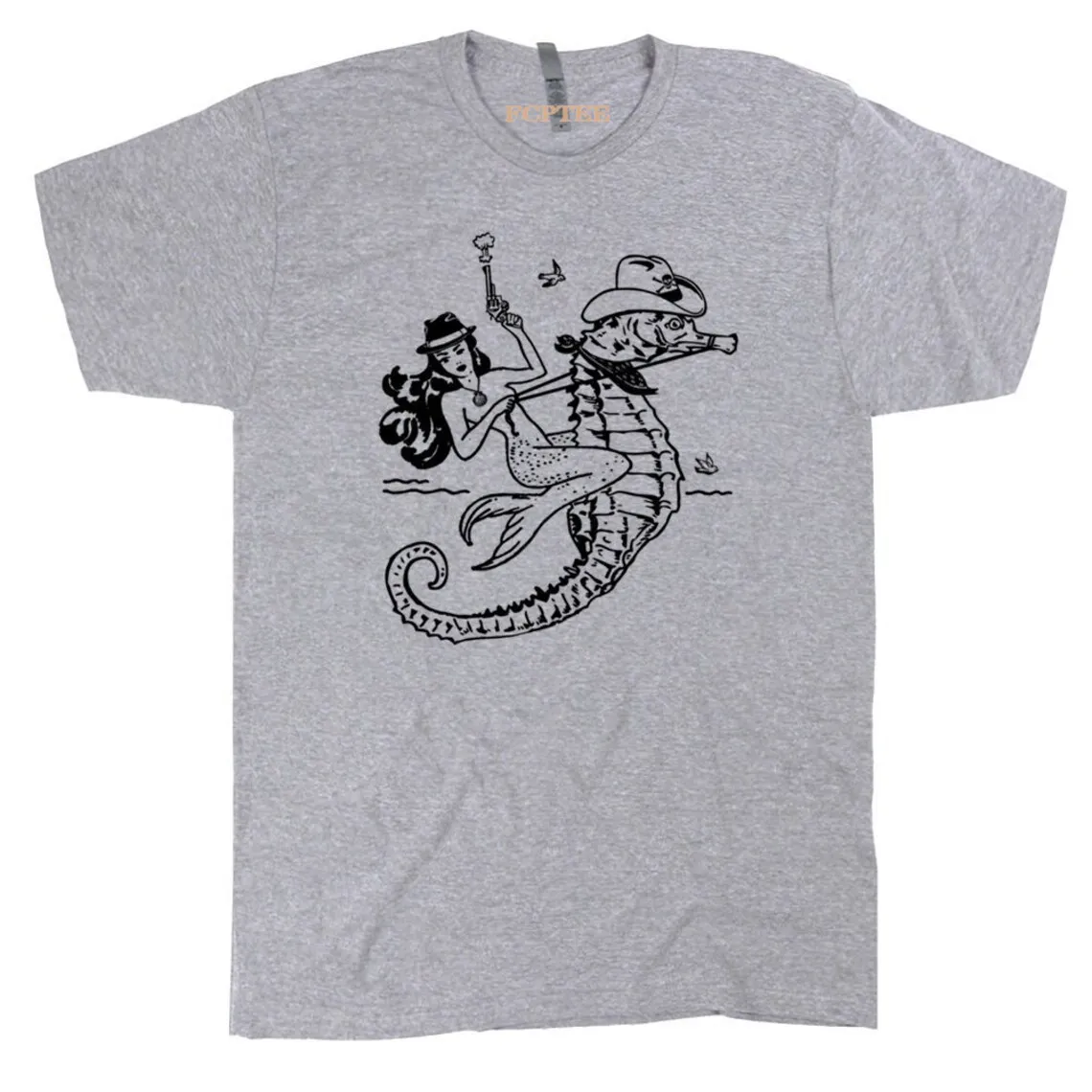 I Eat Children Clown Unisex T Shirts Funny Mermaid Riding Seahorse Men T-shirt Whale Squeaky Print Man Top Vintage Retro Clothes