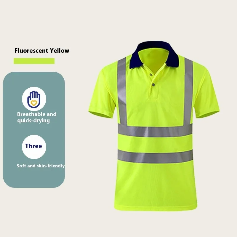 Work Clothes Construction Site Mining Work Clothes Quick-drying High-bright Reflective Strip Polo Shirt Lapel T-shirt
