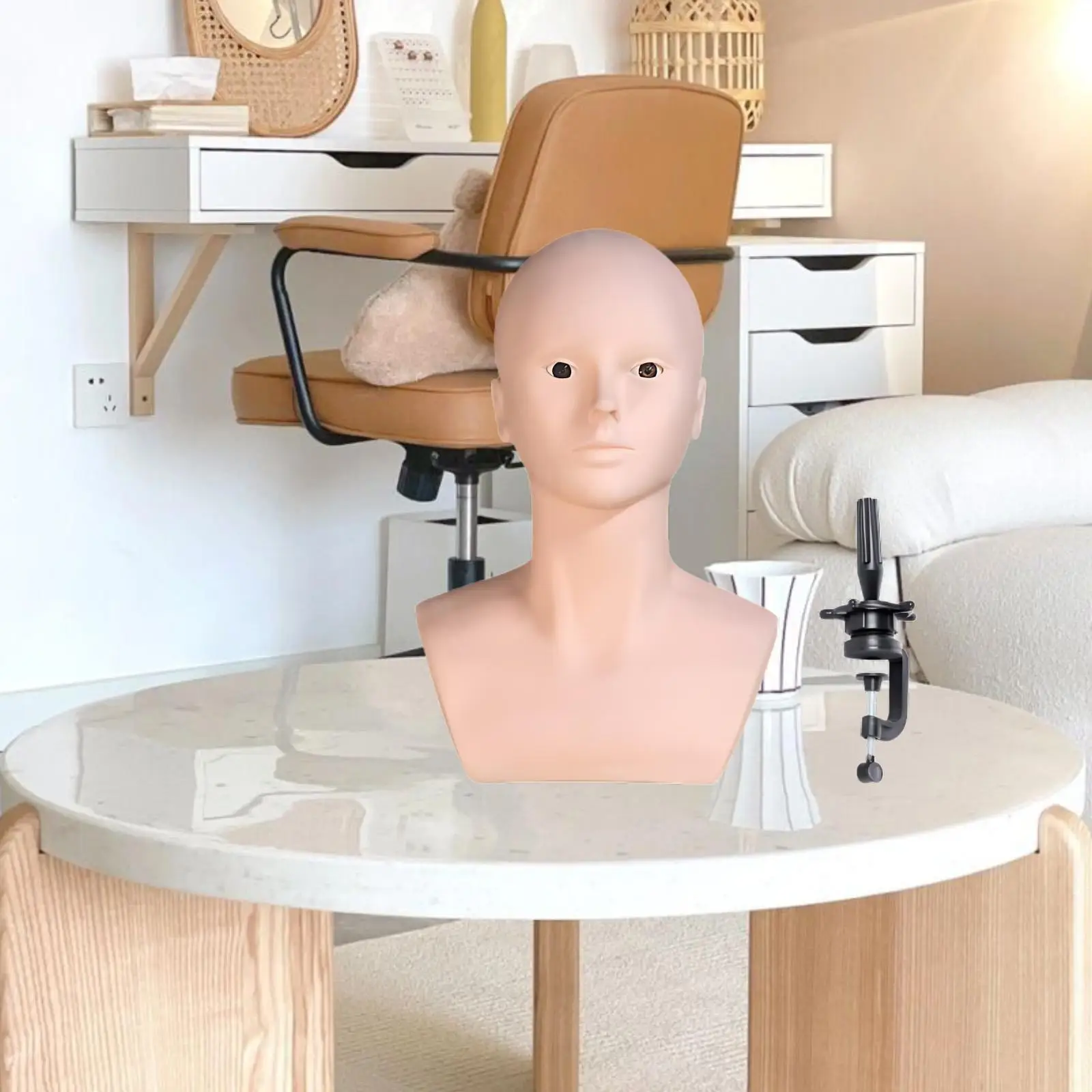 Mannequin Bald Head Multipurpose Cosmetology Training Head Professional Lightweight Display for Wig Making Styling Wig Holder