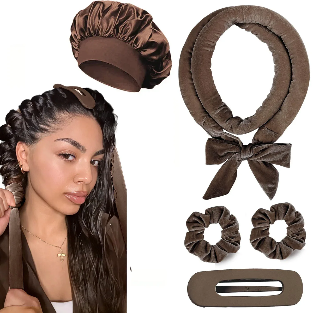Keine Hitze Lockenwickler Heatless Curling Rod Stirnband Weiche Lockenwickler Satin Lockenwickler Locken Schlafhaube Nachtmütze Styling-Tools