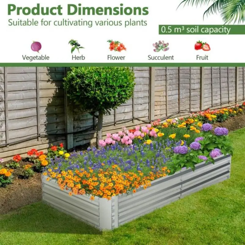 

Metal Galvanized Raised Garden Bed with Open-Ended Base-6 x 3 ft