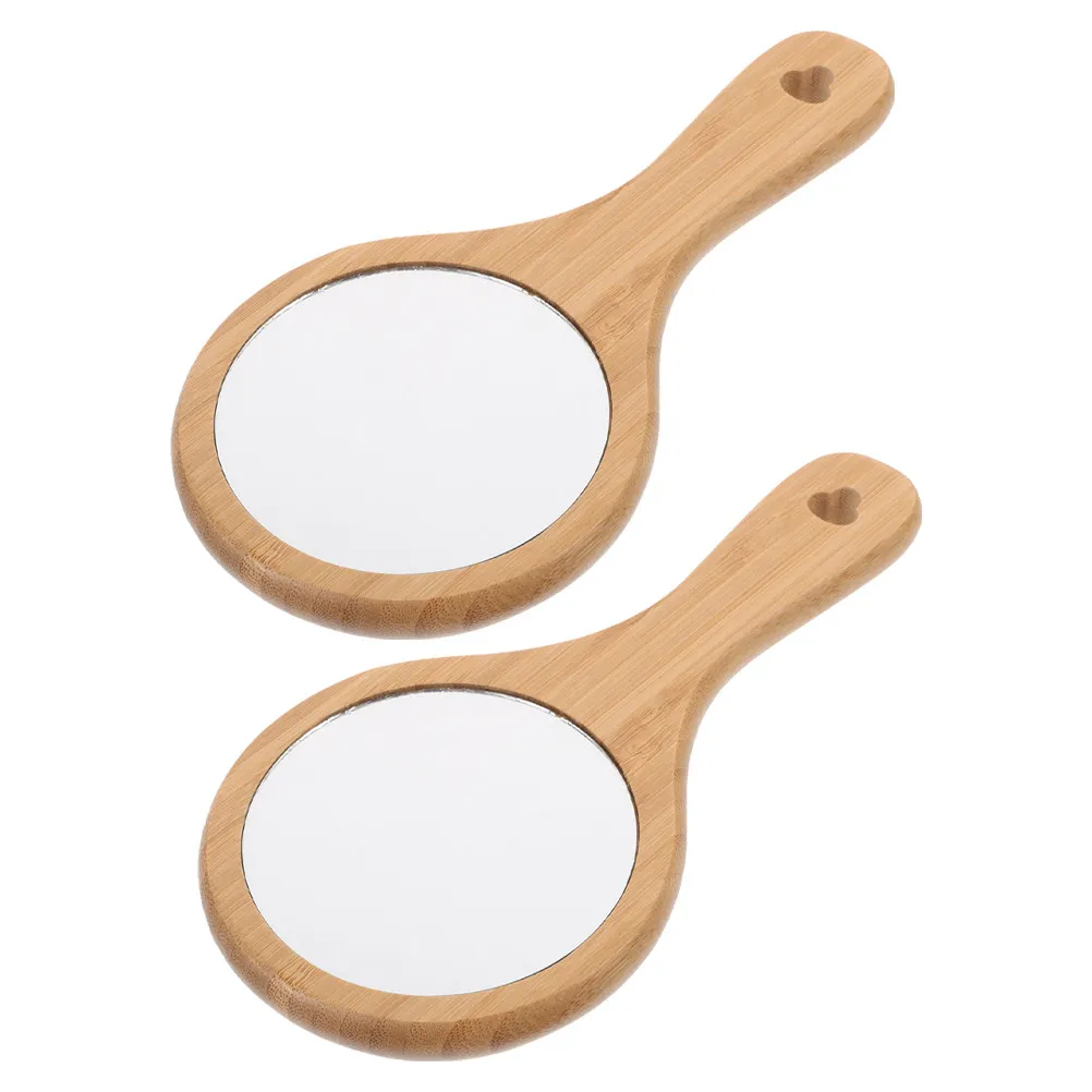 

2Pcs Small Wooden Handheld Makeup Mirror Portable Magnifying Mirror for Beauty School Salon Bathroom Travel Face