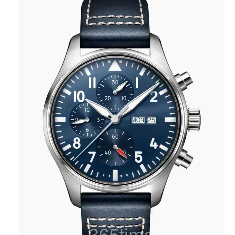 ساعة يد ميكانيكية أوتوماتيكية فاخرة للرجال مقاس 43 ملم من الفولاذ المقاوم للصدأ كبيرة من الجلد الأسود والبني