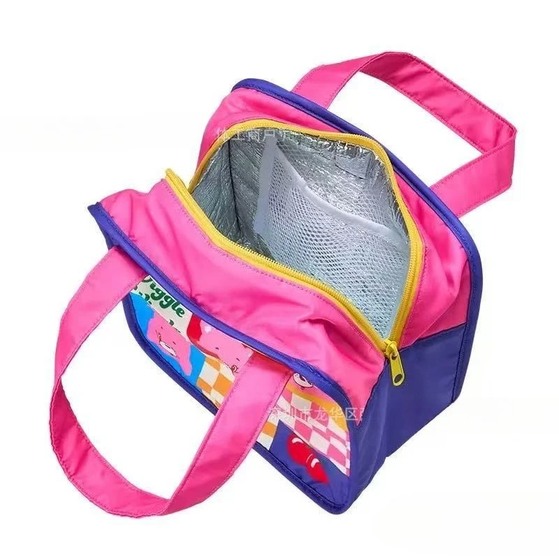 Cute Color Block Cartoon Care Bears Lunch Bag Portable Insulated Food Storage Tote Bag Zipper Handbag for Picnic Travel