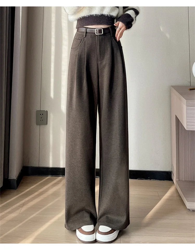 2023 Autumn and Winter New Wool Blended Wide-Leg Pants Straight Mopping Pants High Waist Slim Lengthened Casual Pants for Women