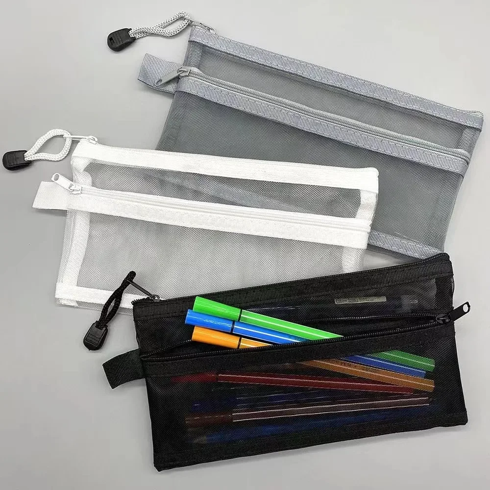 Simple Transparent Mesh Pencil Case Storage Student Pencil Bag Large Capacity Pouches Stationery